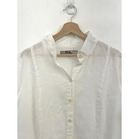 FLAX Coastal 100% Linen Lightweight Airy Mandarin Collar Button-Down Shirt - Med - Picture 5 of 10